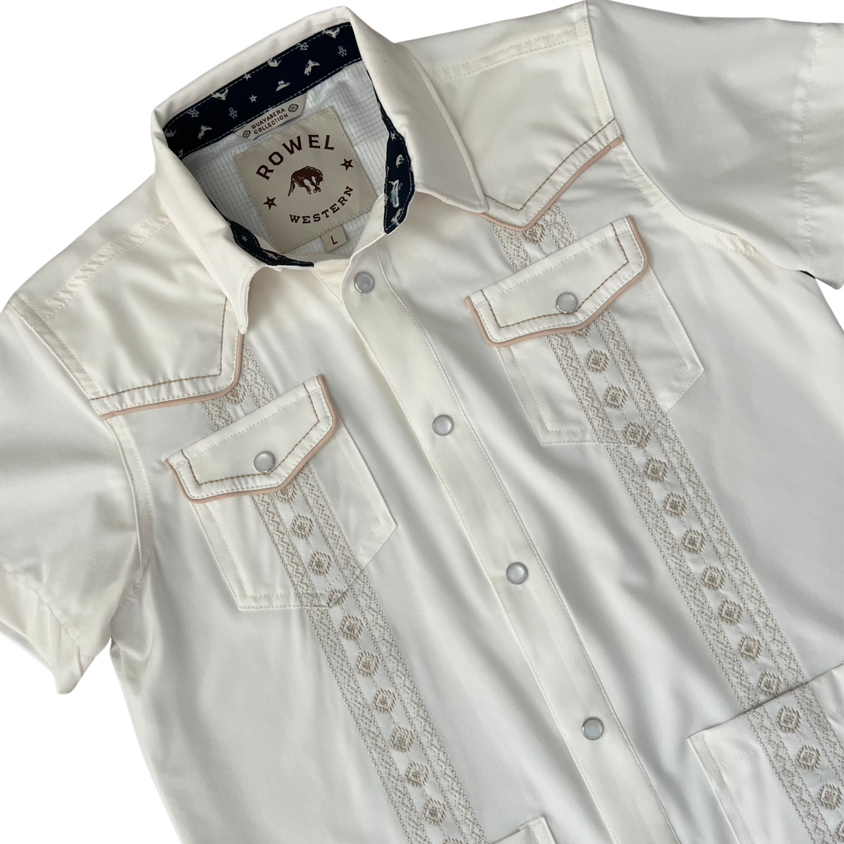 Youth Pearl Snap Guayabera Performance Shirt--Pearl White