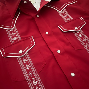 Pearl Snap Guayabera Performance Shirt- Fiesta Red