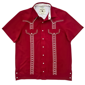 Pearl Snap Guayabera Performance Shirt- Fiesta Red