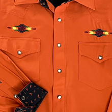 Load image into Gallery viewer, Burnt Orange with Embroidery Long Sleeve Performance Western Shirt
