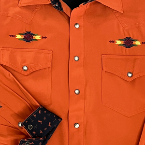 Burnt Orange with Embroidery Long Sleeve Performance Western Shirt