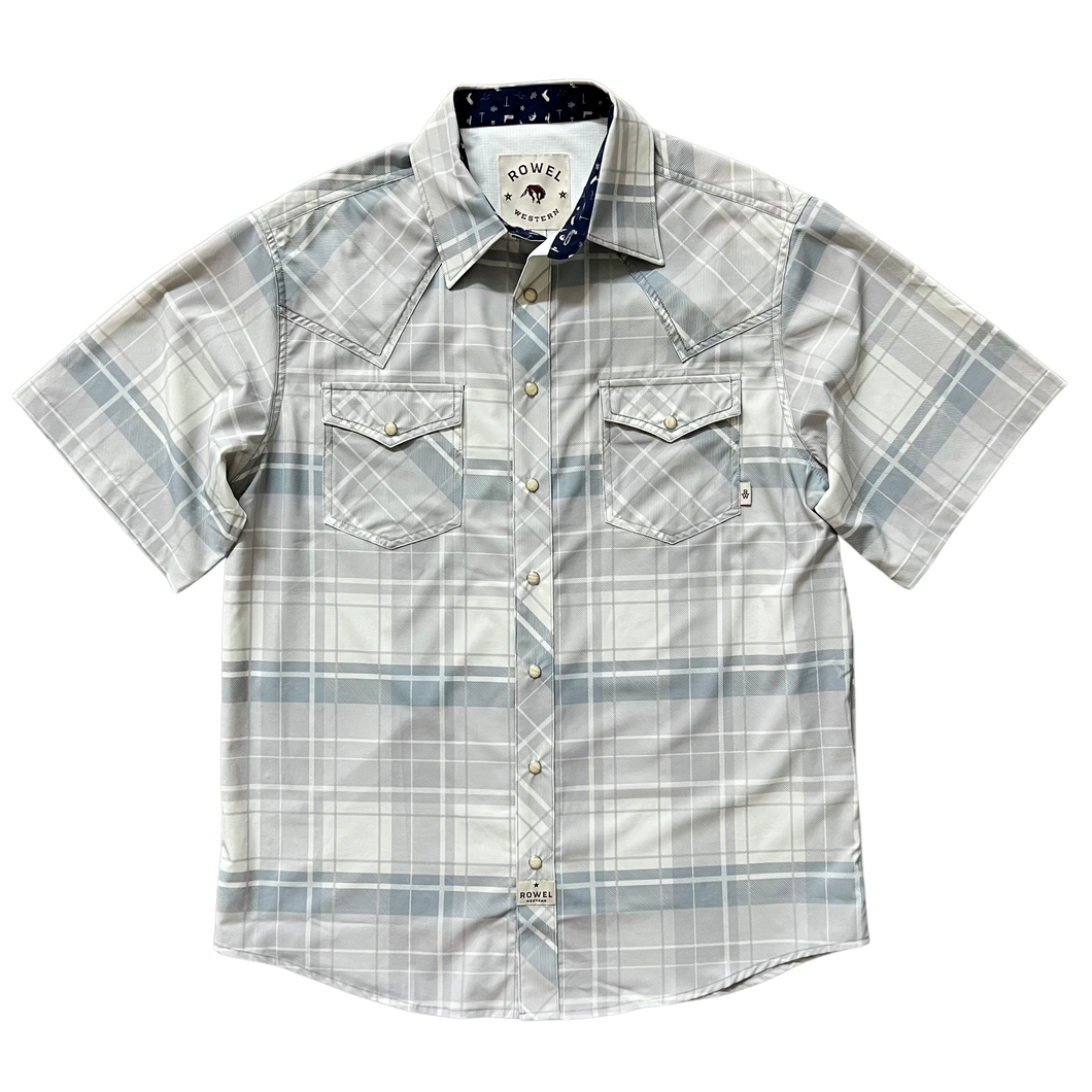 Neutral Gray Plaid Short Sleeve Performance Western Shirt